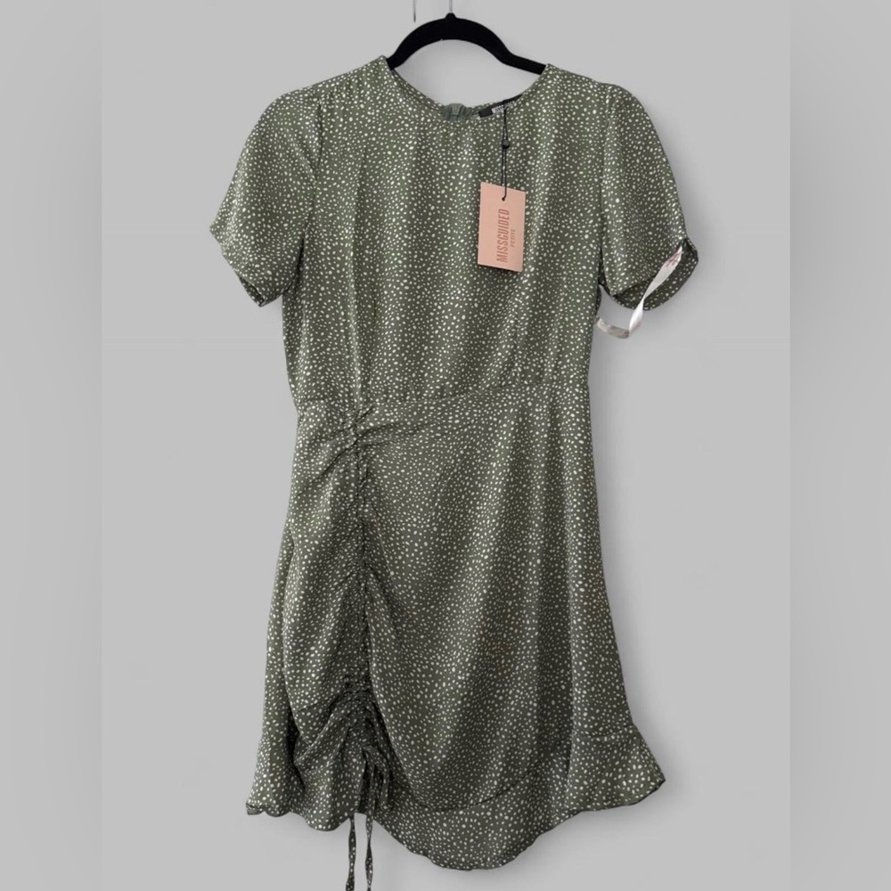 Missguided Petite Dalmatian Tea Dress in Sage Size 4